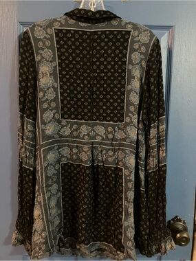 Free People Black and Blue Floral Patchwork Blouse